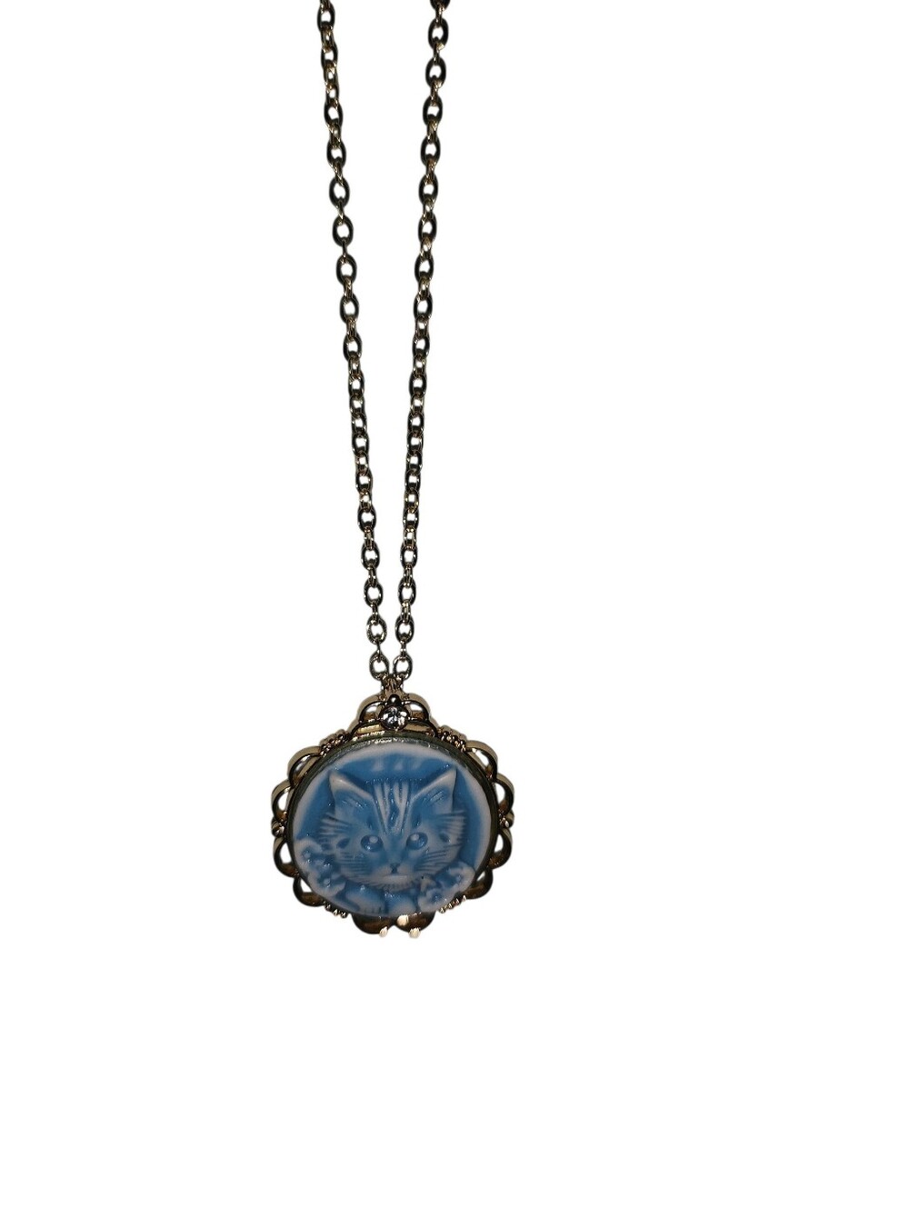 Vintage-Inspired Blue Cat Floral Pendant Necklace - Women Jewelry